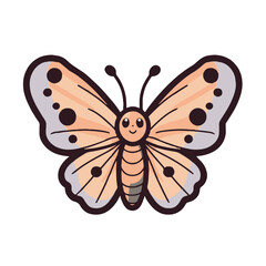 Minimalist Kawaii Monarch Butterfly Sticker on White Background - Cute Japanese Butterfly Vector Illustration