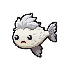Minimalist Kawaii Atlantic Cod Sticker on White Background - Cute Japanese Fish Vector Illustration