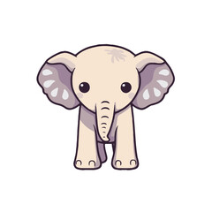 Minimalist Kawaii Asian Elephant Sticker on White Background - Cute Japanese Elephant Vector Illustration