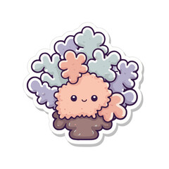 Minimalist Kawaii Coral Reef Sticker on White Background - Cute Japanese Marine Life Vector Illustration