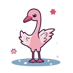 Minimalist Kawaii Flamingo Sticker on White Background - Cute Japanese Bird Vector Illustration