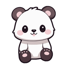 Minimalist Kawaii Giant Panda Sticker on White Background - Cute Japanese Bear Vector Illustration