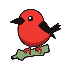 Minimalist Kawaii Hawaiian Honeycreeper Sticker on White Background - Cute Japanese Bird Vector Illustration