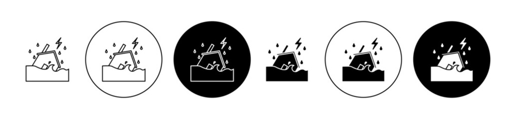 Flooded house vector icon set. River flood disaster icon for ui designs.