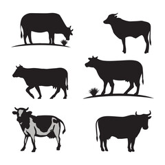  Cow silhouette of vector collection.