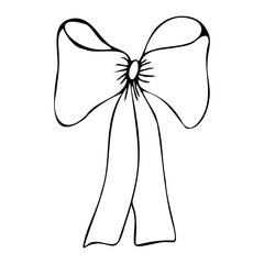 Vector bow in doodle style linear black isolated