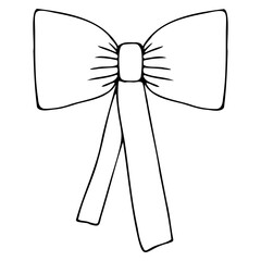 Vector bow in doodle style linear black isolated