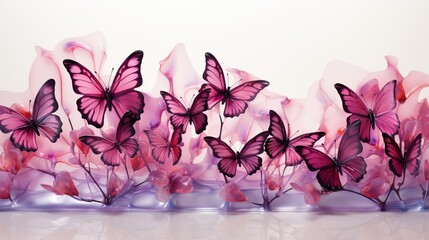 Background with pink butterflies. Interior background for a girl's room. Volet pencil flying...