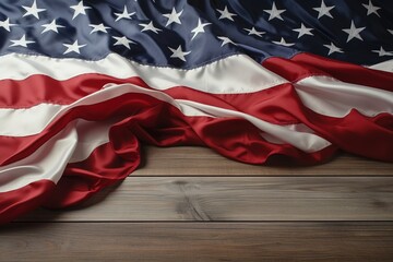 American flag on a wooden background, with space, Ai Generated