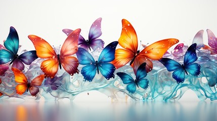 Background with colorful butterflies. Interior background for a girl's room. Rainbow pencil butterflies