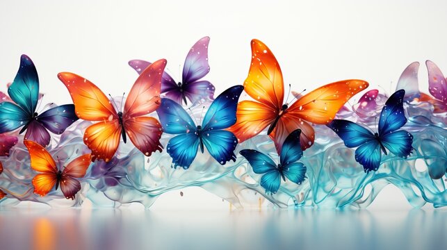 Background with colorful butterflies. Interior background for a girl's room. Rainbow pencil butterflies