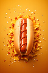 Hotdog in front of clean colored background