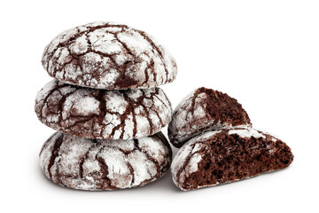 Chocolate brownie cookie isolated on white background with full depth of field