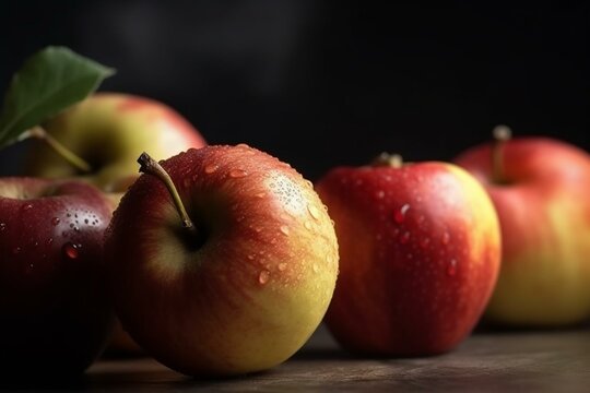 Close-up of ripe apples on a horizontal banner, showcasing organic and healthy food. Generative AI