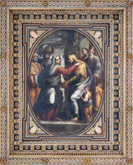 Foto op Plexiglas NAPLES, ITALY - APRIL 21, 2023: The painting of Visitation on the ceiling of Cathedral by Giovanni Balducci (1560 - 1630). © Renáta Sedmáková