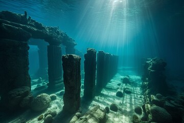 underwater ruins of ancient Atlantis civilization. Generative AI