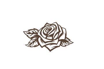 Rose Flower illustration engraving style abstract design vector. Luxury Fashion Cosmetics SPA engrave concept icon.