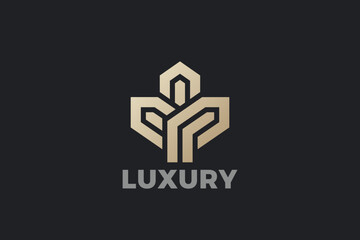 Golden Sprute Logo Plant Luxury Abstract Design Vector template. Fashion Jewelry Logotpye concept icon.