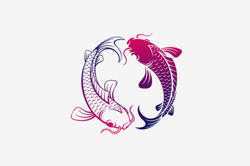 Koi Fish Logo Yin Yang style design vector template. Seafood Asian Luxury Logotype concept icon