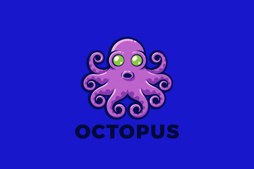 Octopus Logo Funny Scary Surprised Kraken Seafood Restaurant Zoo Vector Design Concept.