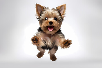 Yorkshire Terrier Jumping on White Background	