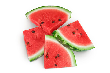 Slices of watermelon isolated on white background. Top view. Flat lay