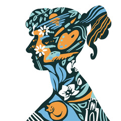 Vector illustration of silhouette  of woman head.