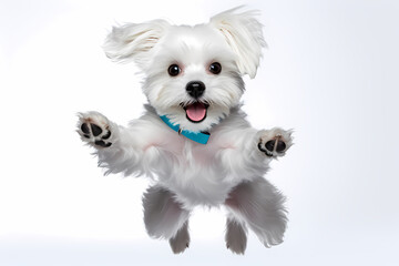 Maltese Jumping on White Background	
