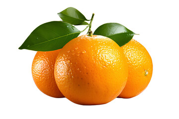 Transparent photo of oranges with green leaves