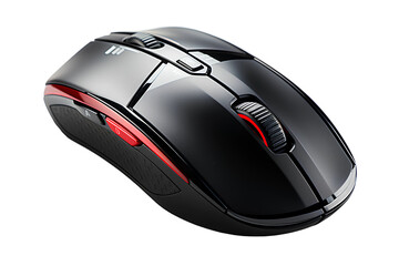 Transparent photo of computer black and red gaming mouse - top and side view