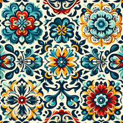 Fototapeta na wymiar Set of patterned azulejo floor tiles. Abstract geometric background. Vector illustration, seamless mediterranean pattern. Portuguese floor tiles azulejo design. Floor cement talavera tiles collection 