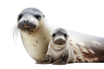 Seal Mother and Pup on isolated background - obrazy, fototapety, plakaty