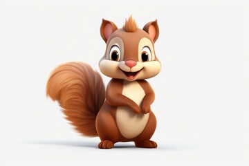 An adorable animation of a squirrel character with design elements, isolated on a transparent background. Includes a clear alpha channel graphic for web design and digital art. Generative AI