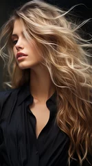 Tuinposter sensual portrait of a blonde with flying hair. banner or poster for a beauty salon © Margo_Alexa