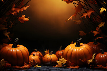 Naklejka na ściany i meble Herbstlicher Hintergrund mit Herbstblätter und Kürbisse