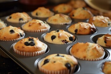 Muffin in pan. Generative AI
