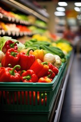 Supermarket filled with vibrant color vegetables