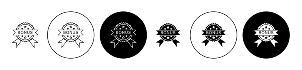 Discount bonus icon set. Benefit percentage promo vector symbol. Special percent discount offer vector sign in black filled and outlined style for ui designs. - obrazy, fototapety, plakaty
