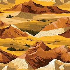 Fototapeta na wymiar Scenery mountain landscape cartoon repeat pattern