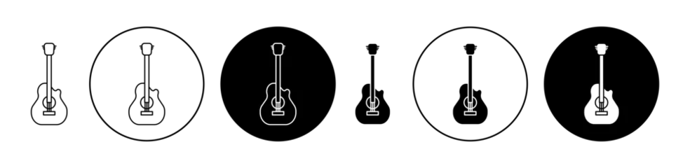 Fotobehang Acoustic guitar icon set in black filled and outlined style. Concert music guitar vector symbol for ui designs. © Digisha