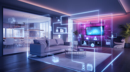 Modern living room, smart home concept 