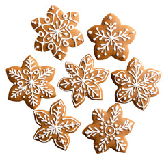Set of Christmas isolated gingerbread cookies with no background, png