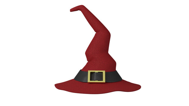 Conical red witch hat isolated on transparent and white background. Halloween concept. 3D render