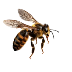 Fotobehang a stunning bee is flying, isolated on transparent background, macro, incredible pollinator © © Raymond Orton