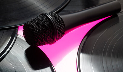 microphone and vinyl for music banner background