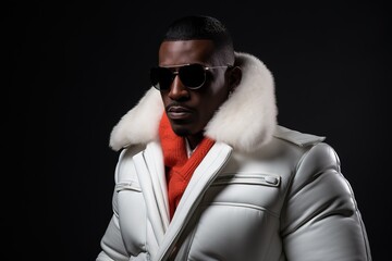 Obraz premium Amazing Black Male Stylist with an Expensive & Fantastic White Jacket. Model over a Simple Background.