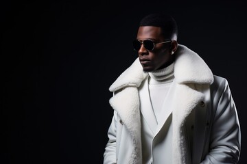 Obraz premium Amazing Black Male Stylist with an Expensive & Fantastic White Jacket. Model over a Simple Background.