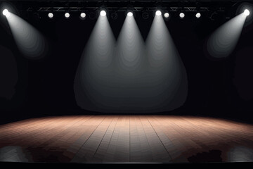 empty stage with spotlights and dark scene empty stage with spotlights and dark scene empty stage for concert, 3d rendering - obrazy, fototapety, plakaty