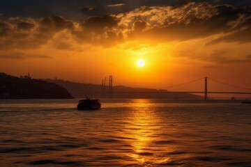 Fototapeta na wymiar Captivating sunrise over the Bosphorus. Generative AI