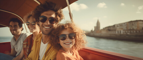 Obraz na płótnie Canvas family taking a vacation photo on a boat